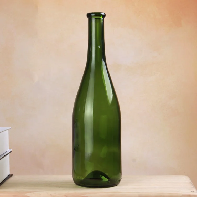 750ml Green Color Clear Glass Red Wine Bottle With Cork Stopper