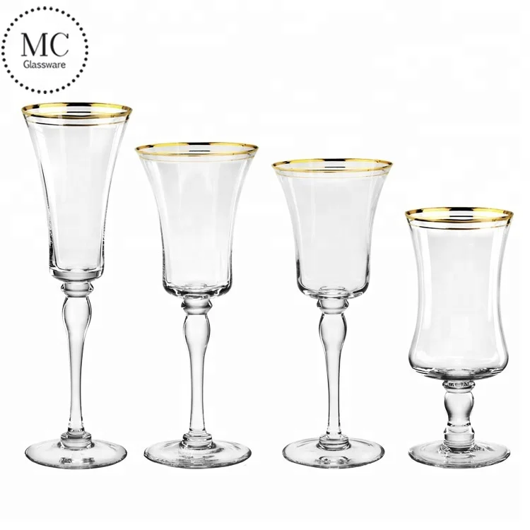 Gold Rim Hammered Glassware Red Wine Cocktail Hand Blown Italian Style Crystal Bordeaux