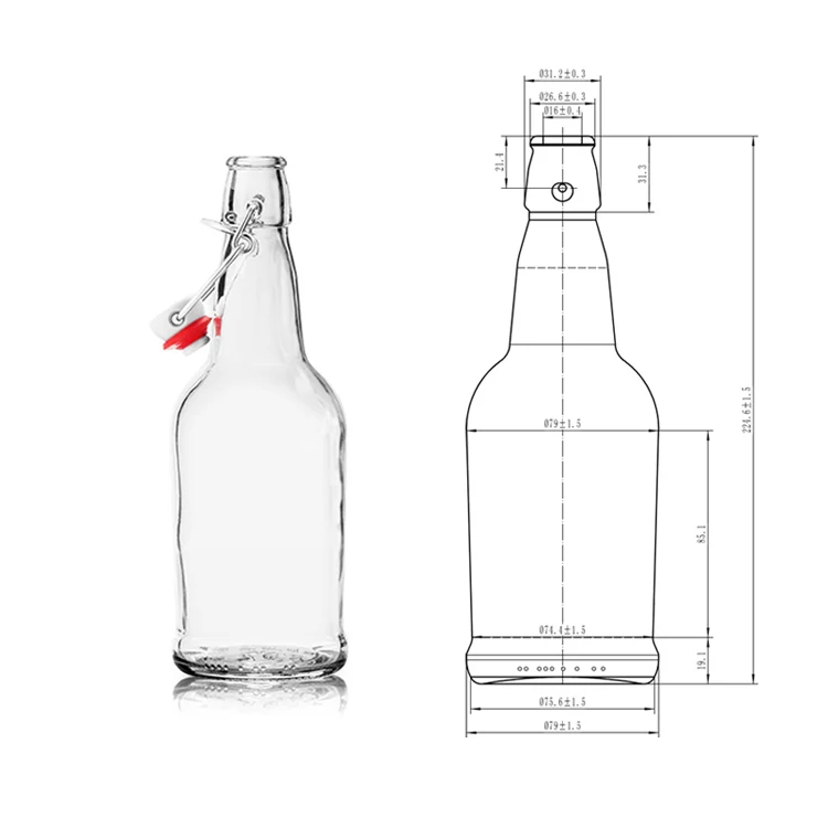 500 мл ясная стеклянная 16oz kombucha с вертящимся верхом пивная бутылка