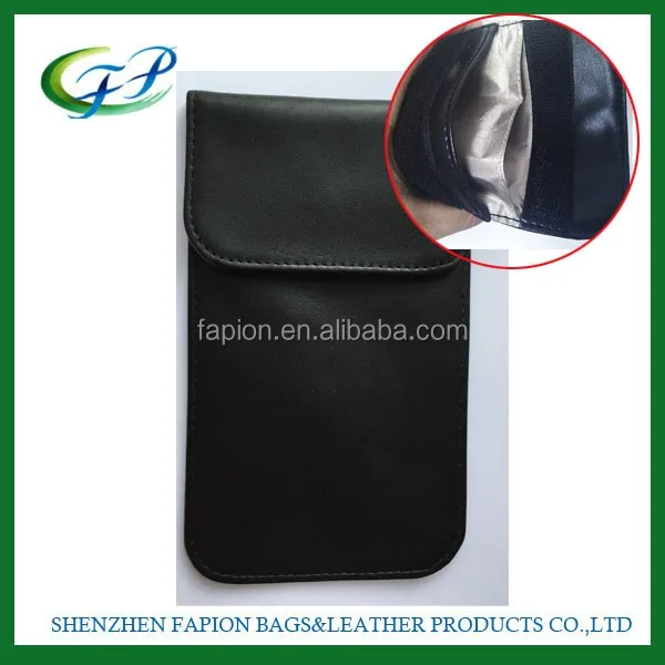 
black leather signal blocking copper mesh cell phone faraday cage 