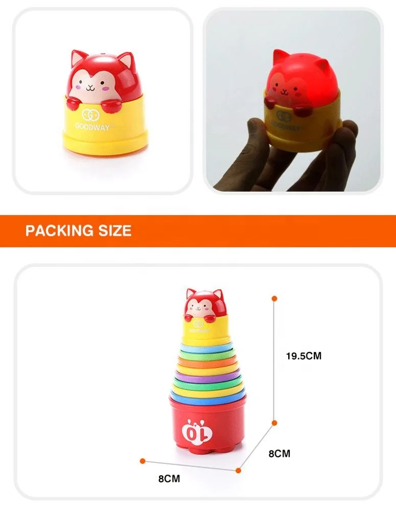 baby bath play early educational rainbow color cartoon animal cup stacking toy with light music