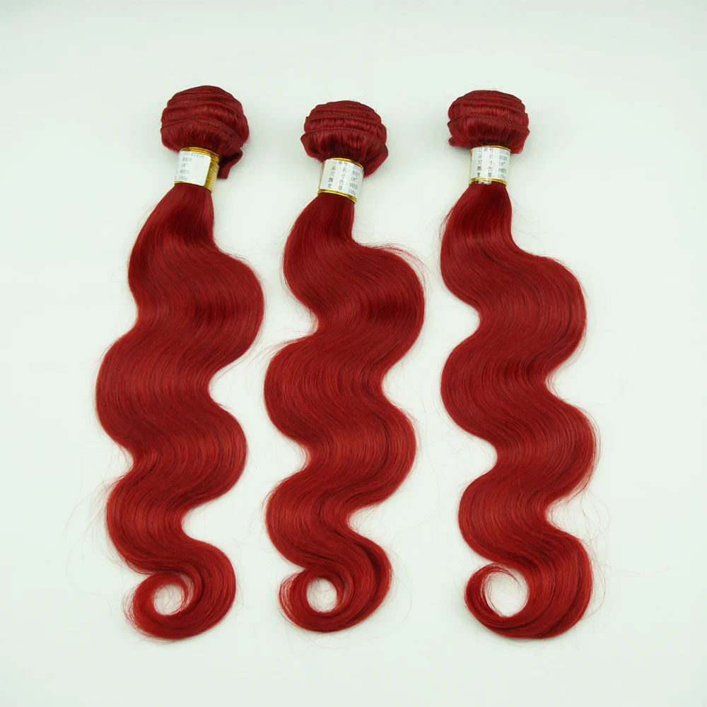 Unprocessed 100% virgin brazilian body wave red human closures weave hair bundles