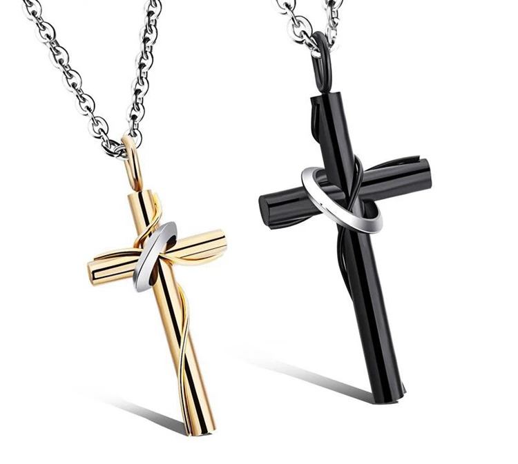 
Wholesale Gold Plated Rosary Stainless Steel Made Cross Pendant Necklaces 