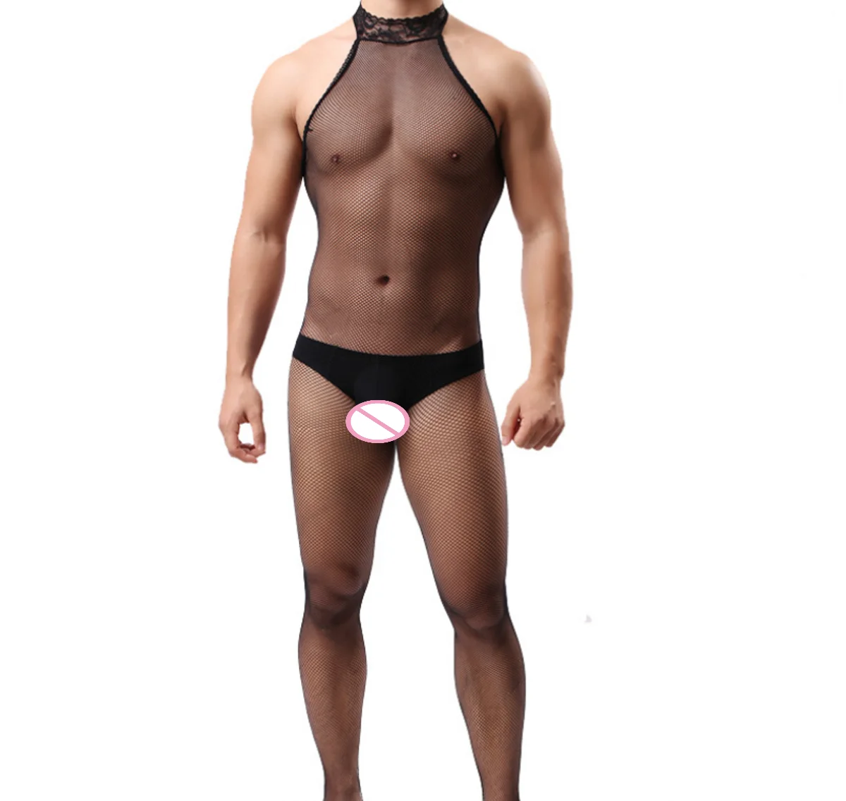
Sexy Lingerie Pattern Plus Size Fishnet Black man body stocking Bodystocking 