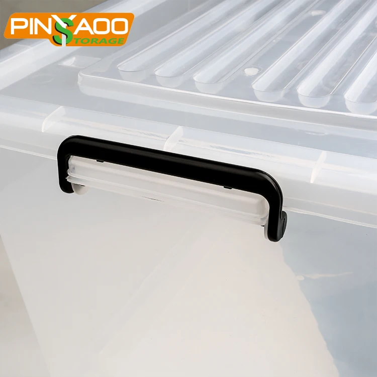 70L Clear Transparent Large Plastic Clothes Storage Containers Tote Bin Box with Lid