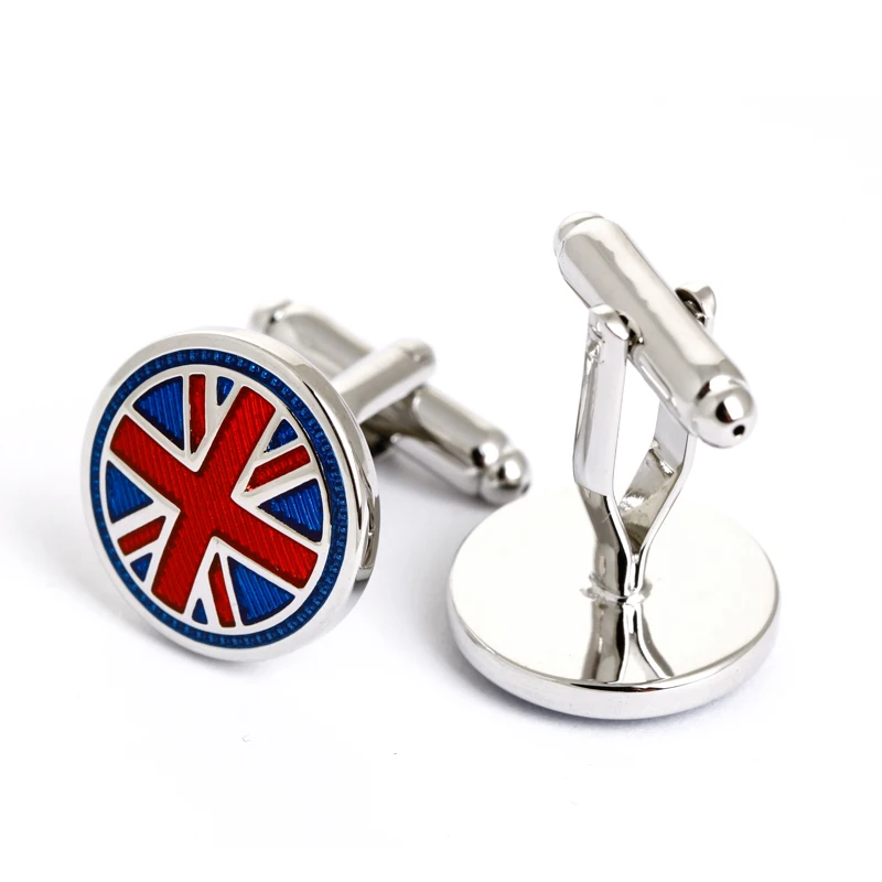 Round Union Jack UK Flag Enamel Cuff links Men Shirt Cufflinks