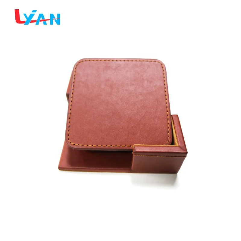6 Pcs Square Pu Double-deck Leather Coasters Set Placemat of Cup with Coaster Holder