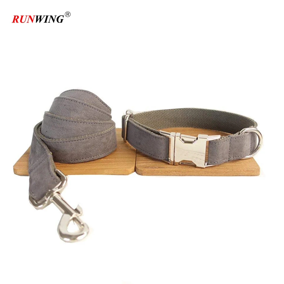 Double Layers Linen/Nylon Fabric Soft Dog Collar and Leash Set
