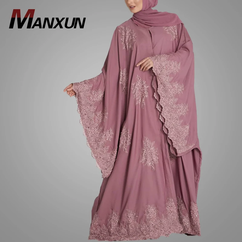 Элегантное мусульманское платье с блестками и ручной вышивкой, новый дизайн Дубая, абайя цзилбаб, кимоно с рукавами бабочками, кардиган, мусульманская одежда (62142449526)