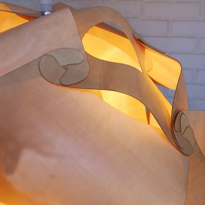 round italian design wood veneer decorating modern lustre ceiling light indoor led art flower pendant lamp