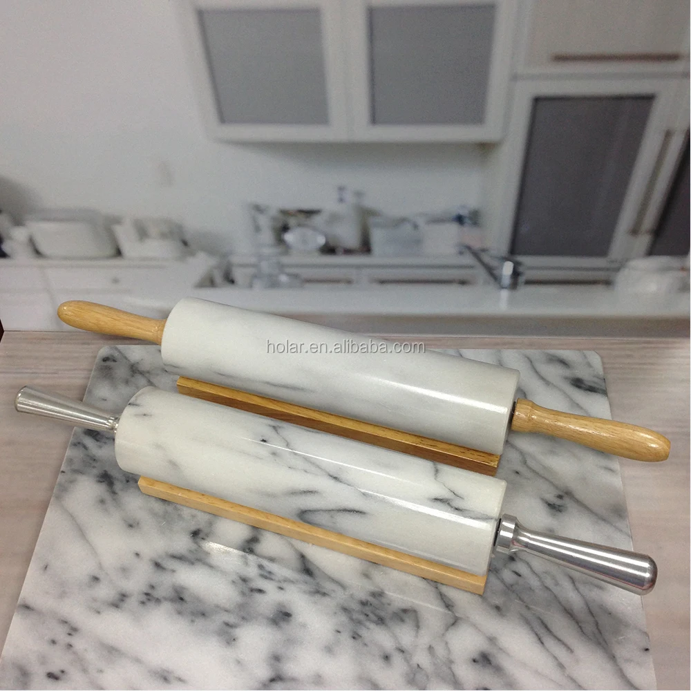 [Holar] Taiwan Made 18 Inch Natural White Marble Rolling Pin with Wooden Handle