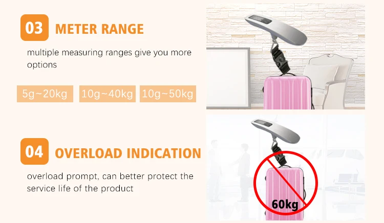 Good tolerance control digital electronic portable luggage measuring weight tare function 4 kinds unit travel scale