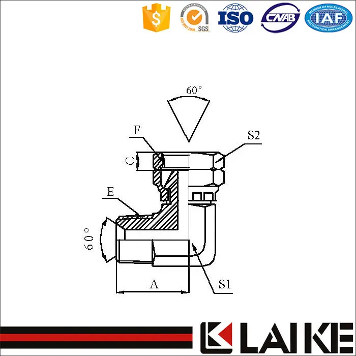 CARBON STEEL 90 ELBOW NPT MALE/NPSM FEMALE 60 CONE HYDRAULIC HOSE FITTING