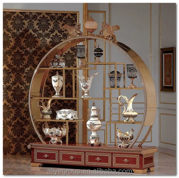 MBK0835-antique роскошная витрина из массива дерева ручной работы с золотым листом красного для гостиной двумя