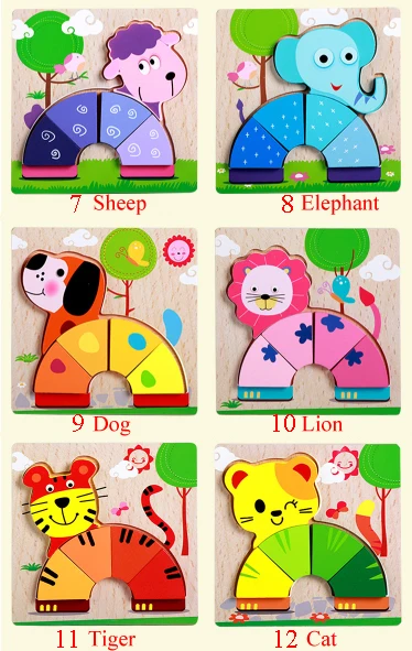 
Wooden Toys Educational for Kids Animal Cartoon 3D Jigsaw Wooden Puzzle 