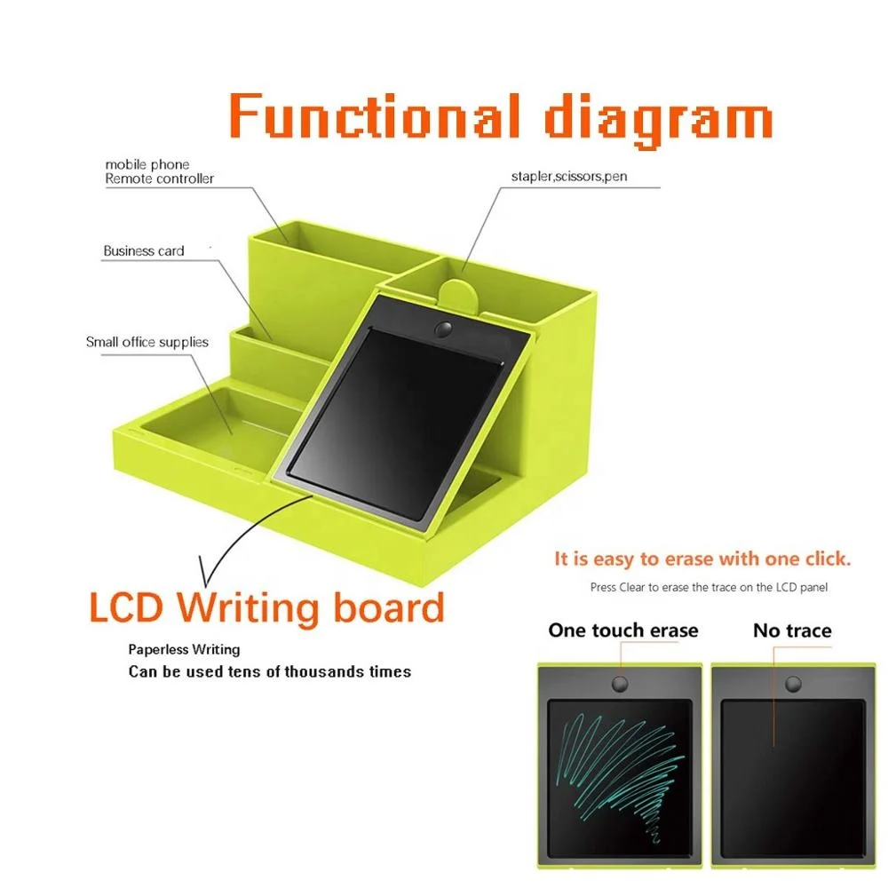 Multi-Function Desktop Storage Box Stationery Organizer Container Equipped with LCD Writing Tablet Used as Sticky Notes Suitable