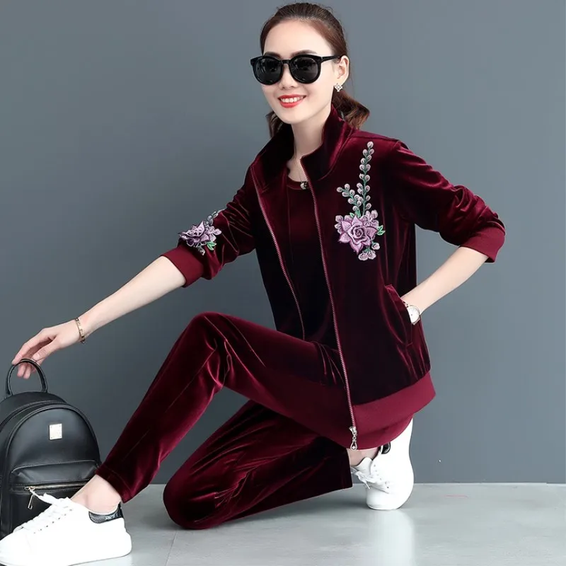 Maroon Cheap Velour OEM Woman Sport Tracksuit