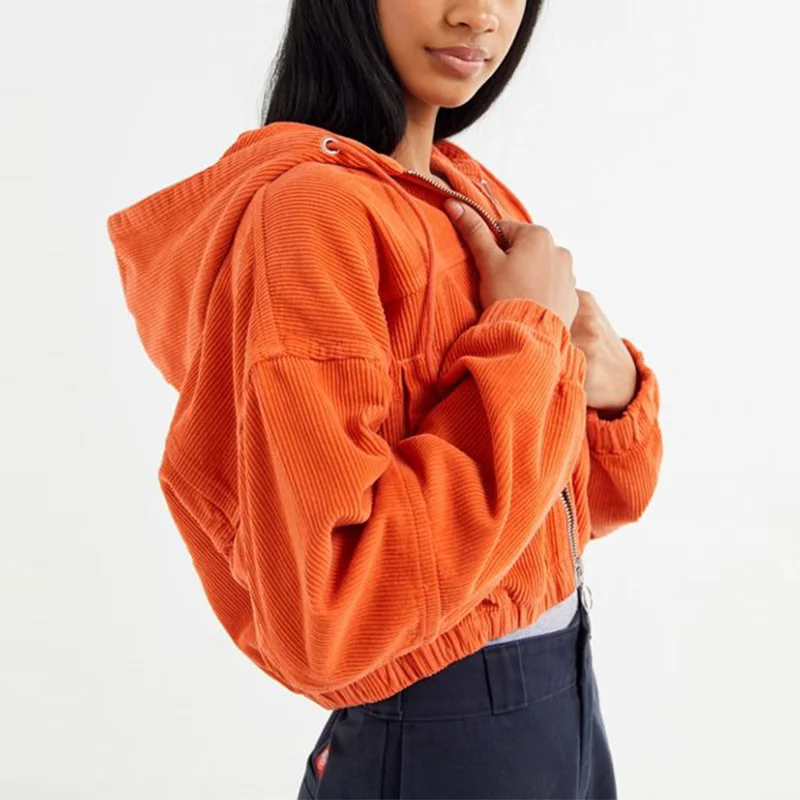 Wholesale  New Fashion Corduroy Hooded Cropped Jacket Women