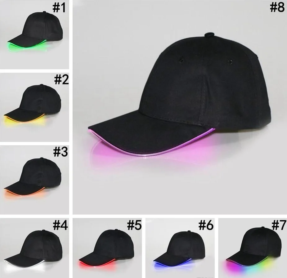 Hot New LED Baseball Caps Cotton Black White Shining LED Light Ball Caps Glow in Dark Adjustable Snapback Hats Luminous Party