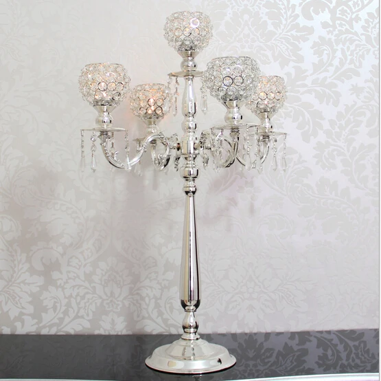 Tall 5 Arm Crystal Hurricane Globe Wedding Centerpieces Candelabras