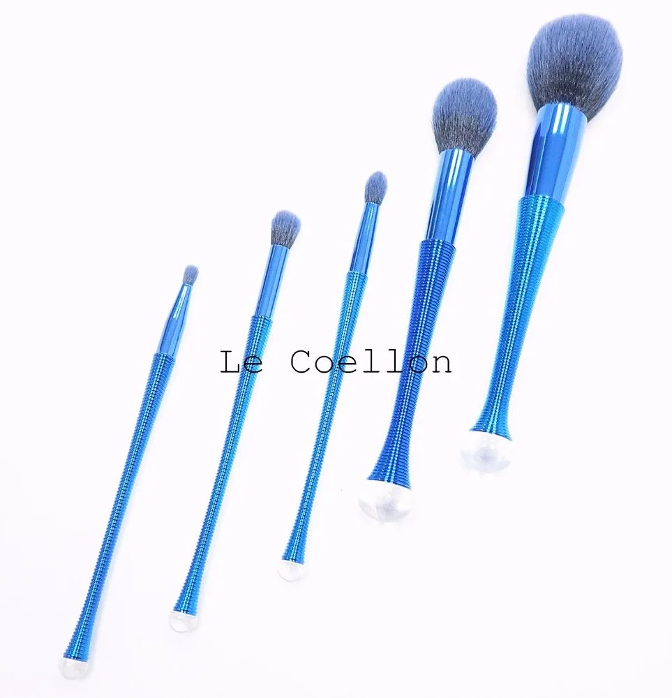 
5pcs set blue fibre artificial hair makeup cosmetic brushes with crystal metal hand 