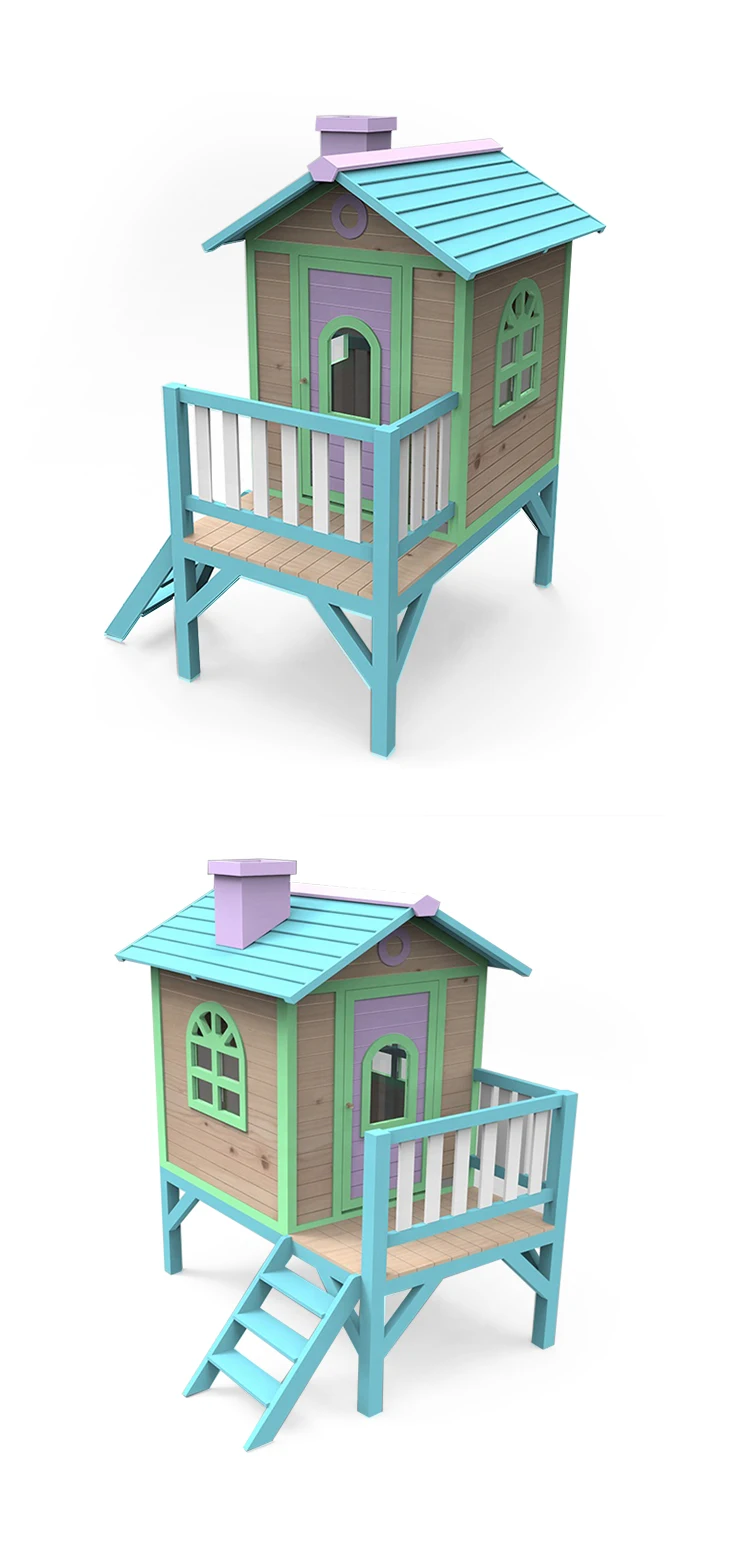 Outdoor Playground Patio Small Wooden  Children Kids Cubby House With Slide