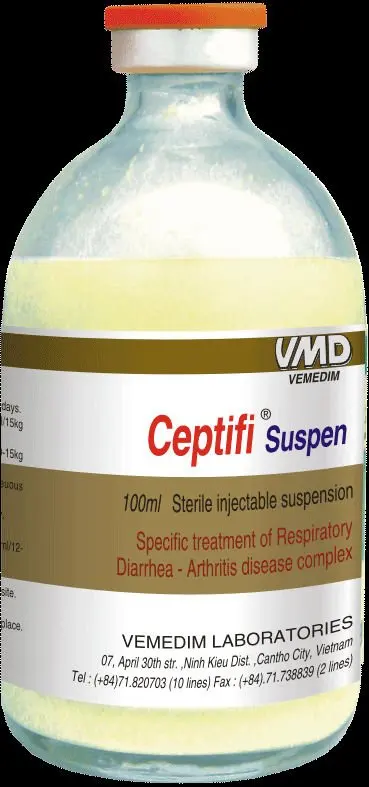 
Vietnam Vete Manufacture For The Improvement of Respiratory, Diarrhea, Arthritis for Dairy, Swine, Camel, Ceptifi Suspen 