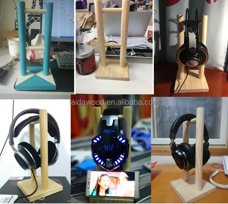 Eco-friendly Pine solid Wooden Headphone Stand Custom Handmade Headphone Display Rack