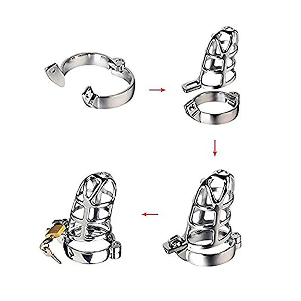 Stainless Steel Cock with 5 Different Size Rings and a Lock for Male Penis Exercise Suitable