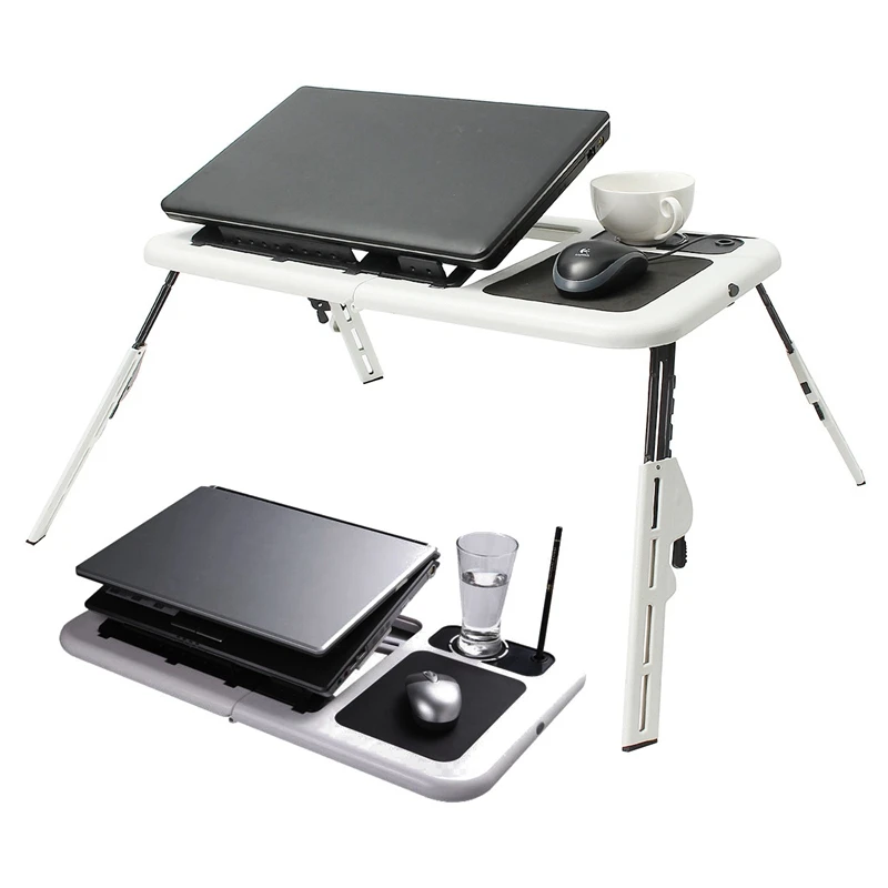 Folding Laptop Stand Desk Holder Laptop Desk Table with Powerful 2 USB Cooling Fans Mouse Pad Notebook Table Laptodesk for Bed