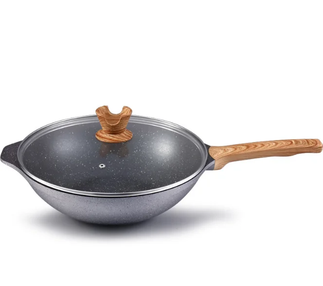 Factory direct maifan stone coating flat bottom non-stick pan, no-smoke wok frying pan