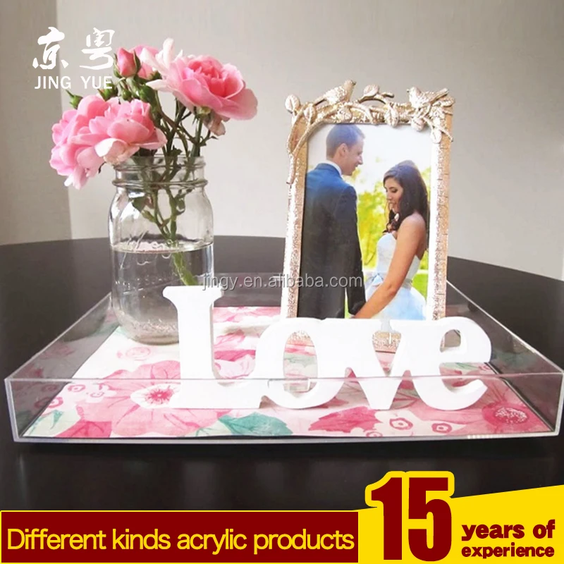 wholesale restaurant custom clear transparent bar acrylic pmma plexiglass coffee tea tray acrylic serving tray with two handles
