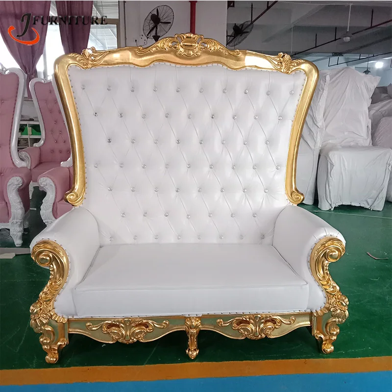 Hot sale two seat luxury gold King throne sofa Chais for wedding/party