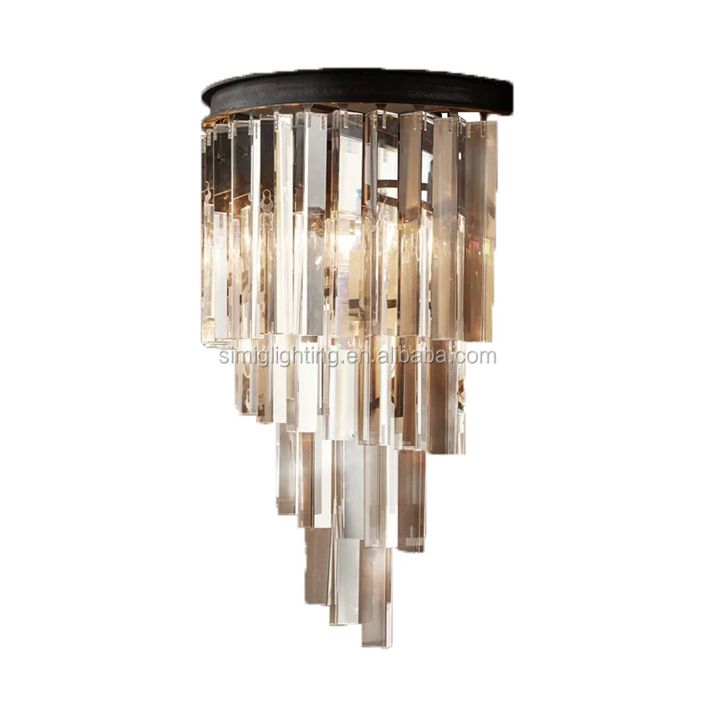 Simig lighting american industrial luxury black crystal wall light lamp with E27