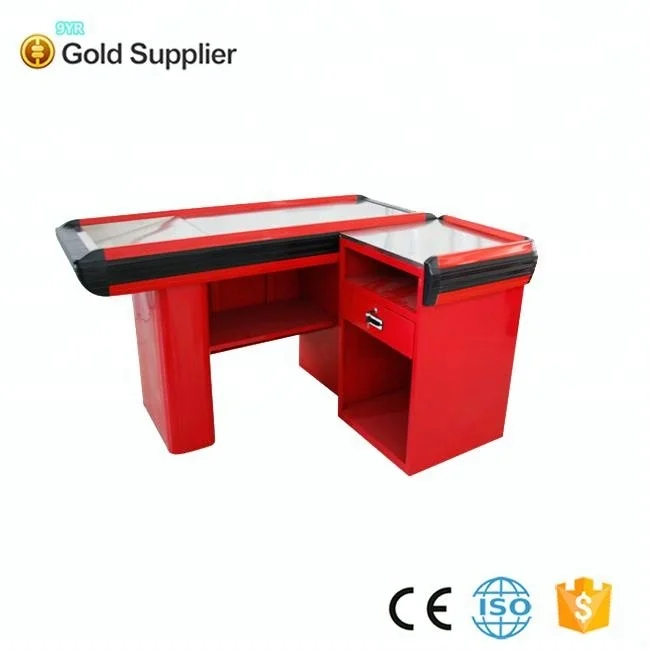 
popular PVC material motorizrd checkout counter with conveyer 