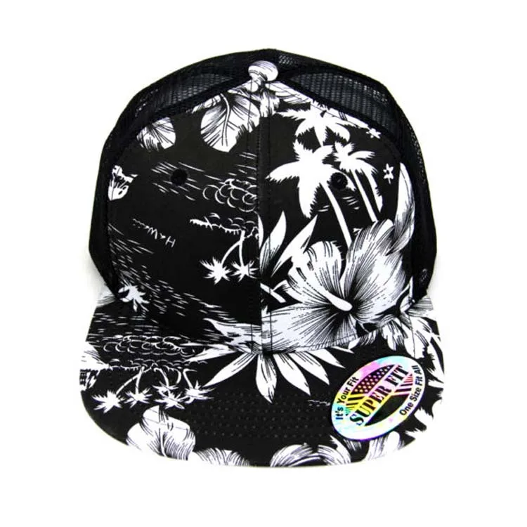 Flower Snapback hat Hawaiian Island Trucker Mesh Baseball cap Flat Bill visor