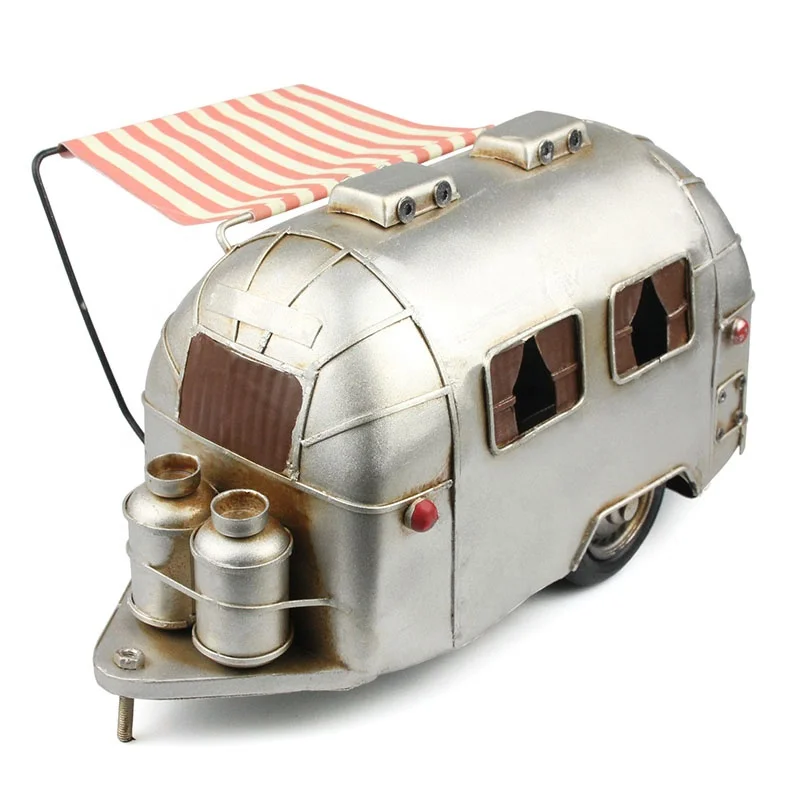 Classic Retro Iron Metal Tin Car Model Decoration Ornaments Home Furnishing Vintage Trailer Nostalgic Gift Decoration Room