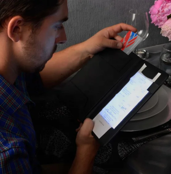 B347 led lighted check presenter, rechargeable LED illuminated bill holder light up bill covers for restaurant