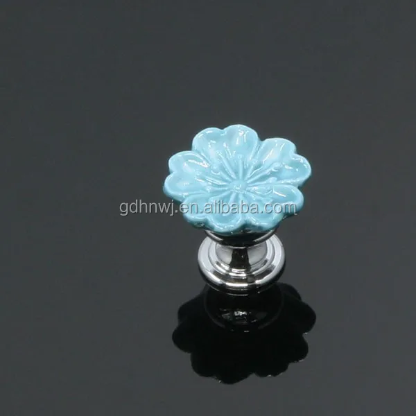 Flower shape single hole ceramic knobs antique porcelain handle for cupboard