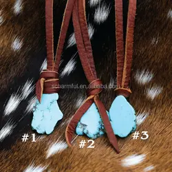 NS201811705 Bohemian Turquoise Stone Slab leather Necklace