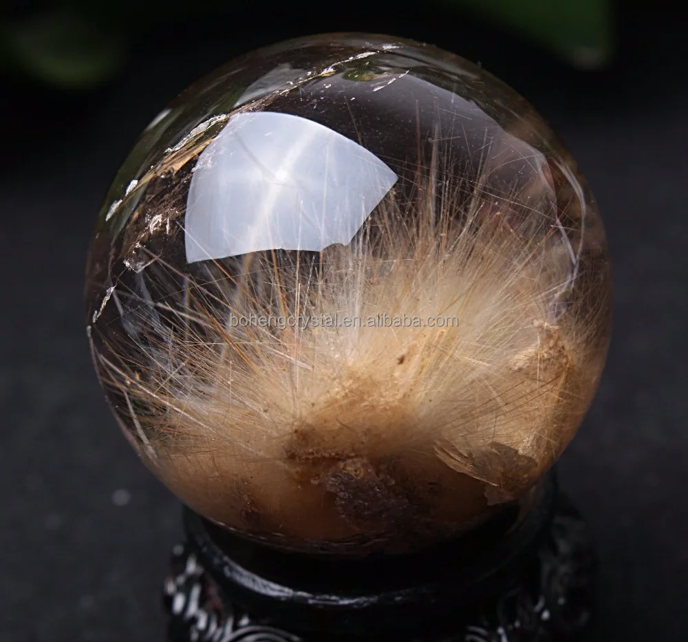 Natural Clear Hair Rutilated & Phantom Crystal Ball SPHERE Quartz Specimen