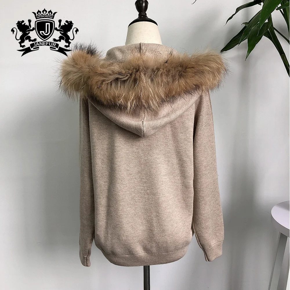 Cashmere suite fashion casual pullover with raccoon fur clothes women knitted wool sweater suite