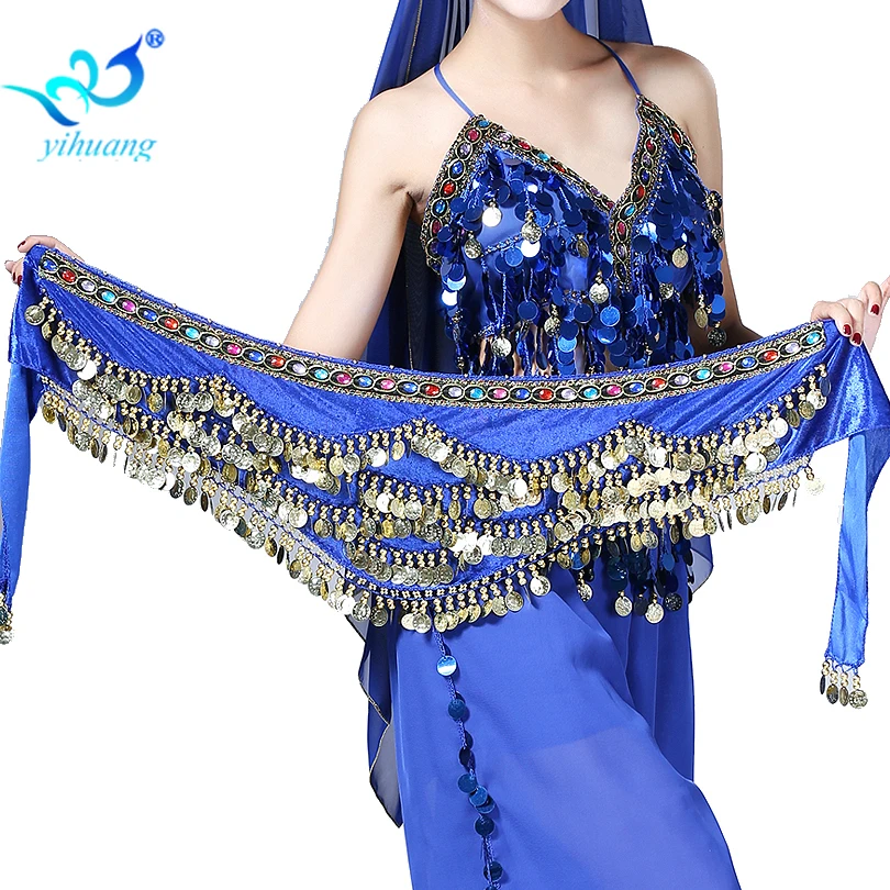 Wholesale Top Quality Gold Coins Egyptian Belly Dance Hip Scarf Performance Wear Mini Skirt for Indian Performance Belt Velvet