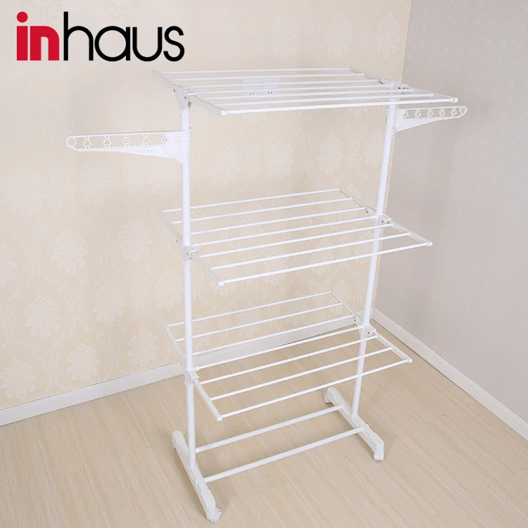 Indoor three layer cloth hanger rack balcony stainless steel laundry drying rack