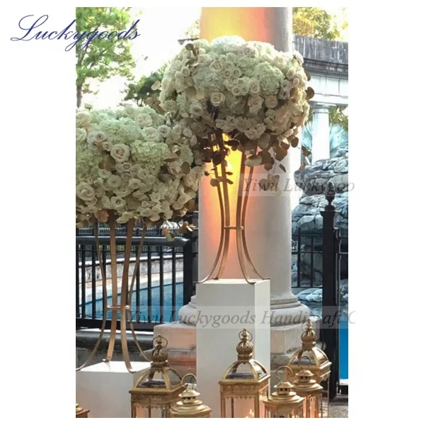 LDJ757 light gold personalized metal flower vase stand for wedding centerpieces