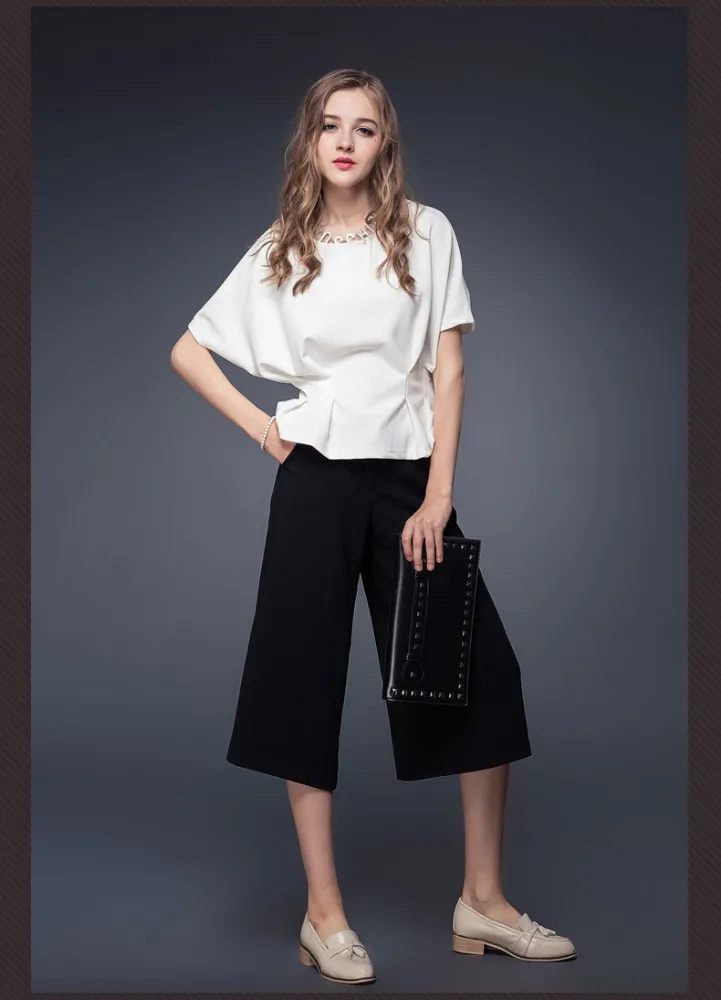 Новый стиль женщина шифоновая блуза рубашки OL леди круглым воротом с коротким рукавом оборками топы мода шифон блузка G0535