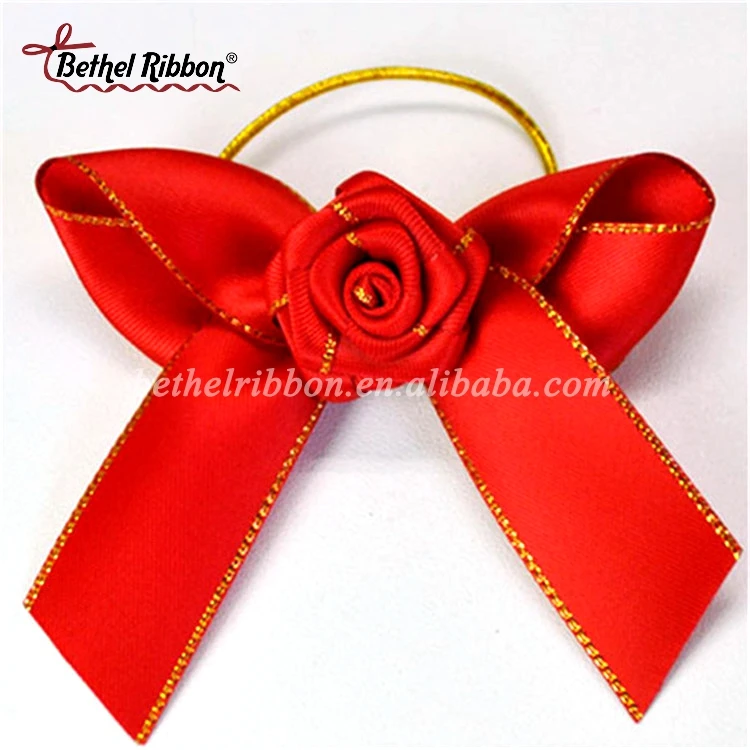 Custom decoration red ribbon bow with elastic loop