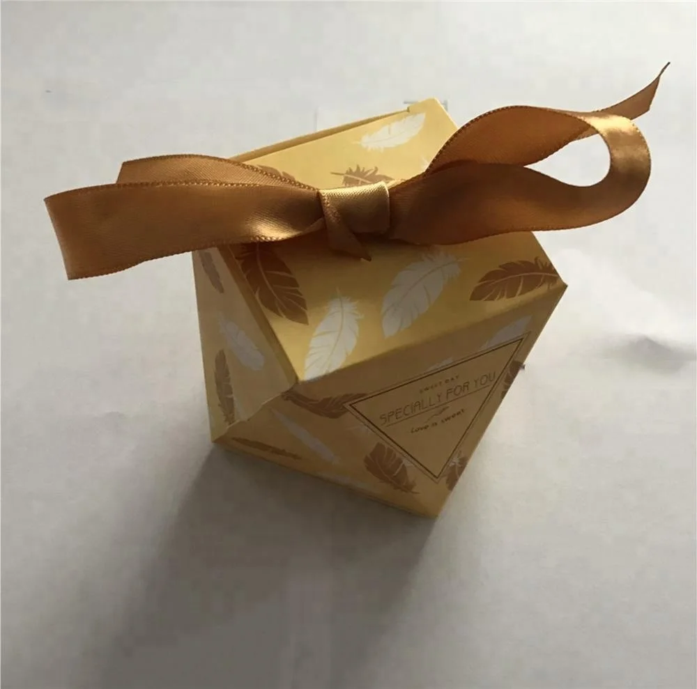 Free Shipping 200pcs/lot Polygonal diamond Favor box Candy Packing with ribbon