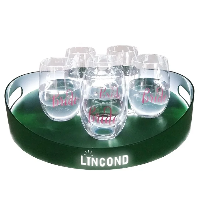 Lincond 2019 Popular Products LED Service Tray  Glass  Bottle Serving Tray