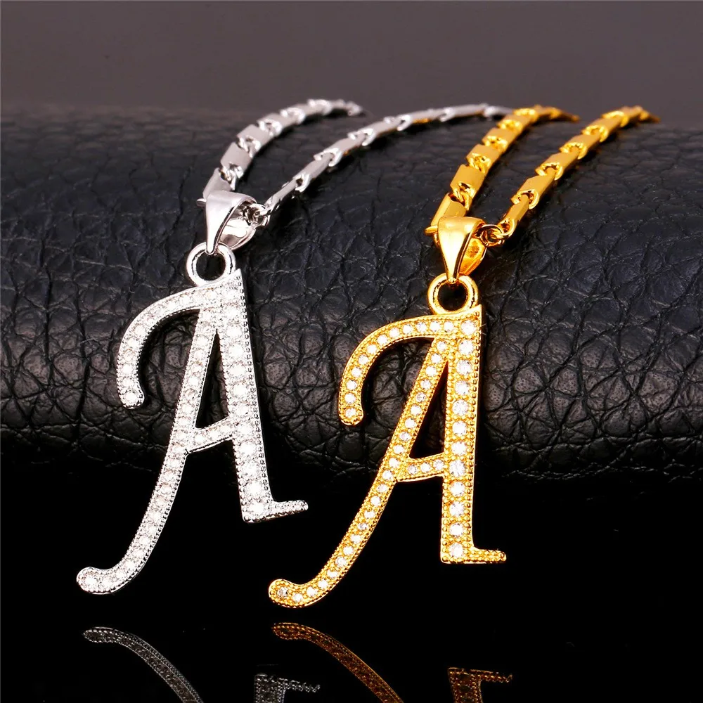 wholesale wholesale u7 alphabet a letter pendant necklace women men